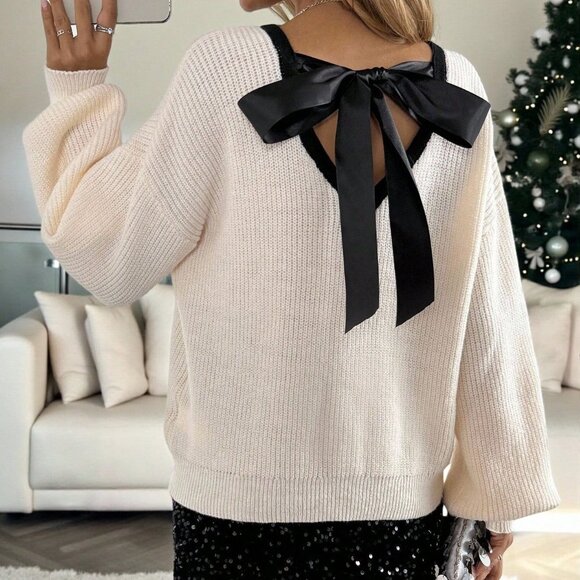 Apricot Casual Women's Soft Bowknot Pullover - Picture 2 of 6